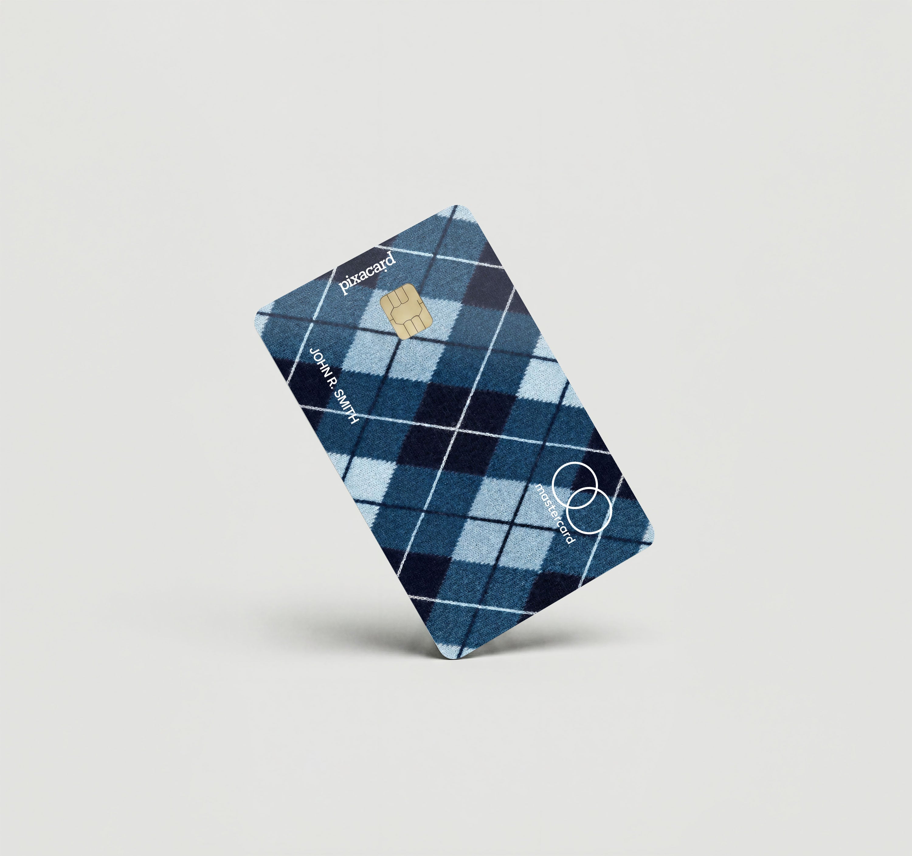 Mockup Cardskin pixacard-blue-argyle-cadrskin