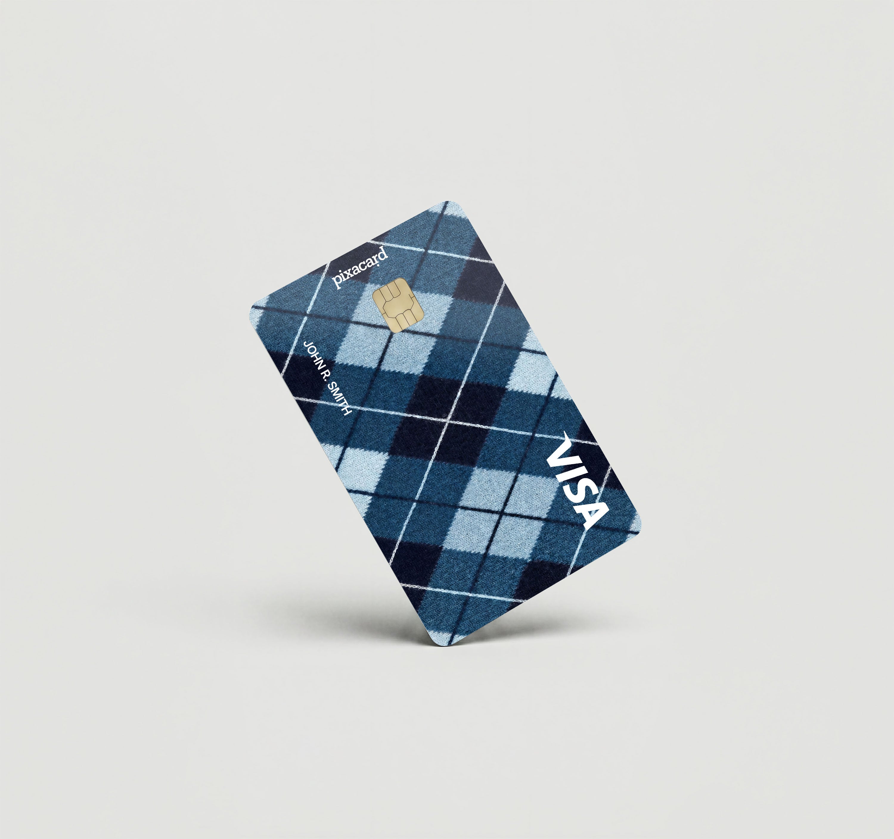 Mockup Cardskin pixacard-blue-argyle-cadrskin
