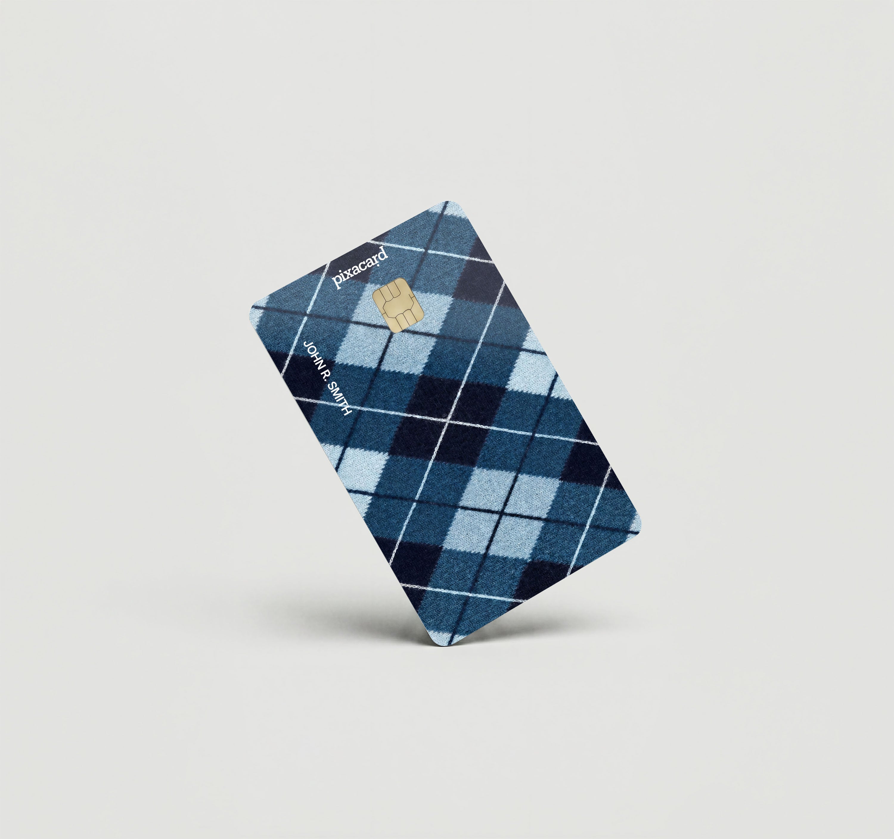 Mockup Cardskin pixacard-blue-argyle-cadrskin