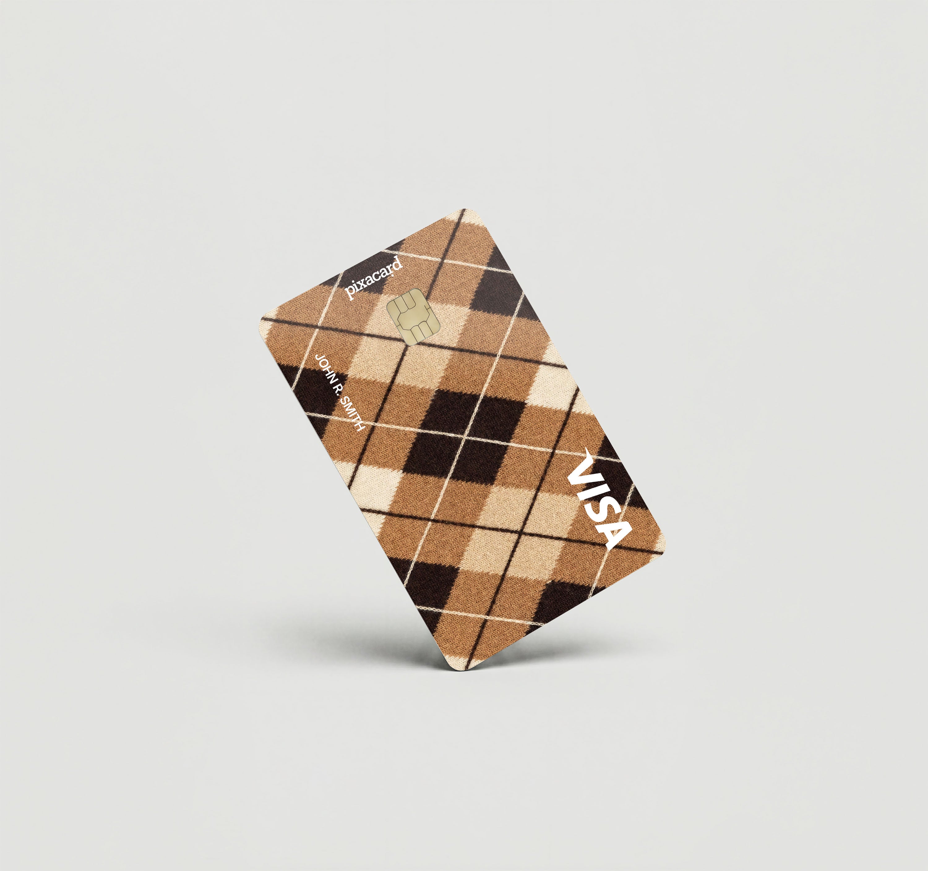 Mockup Cardskin pixacard-tan-argyle-cadrskin